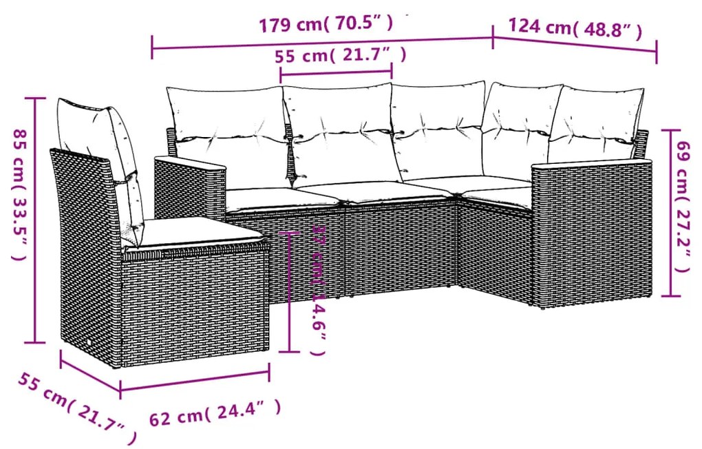 Set Divano da Giardino 5 pz con Cuscini Beige Misto Polyrattan