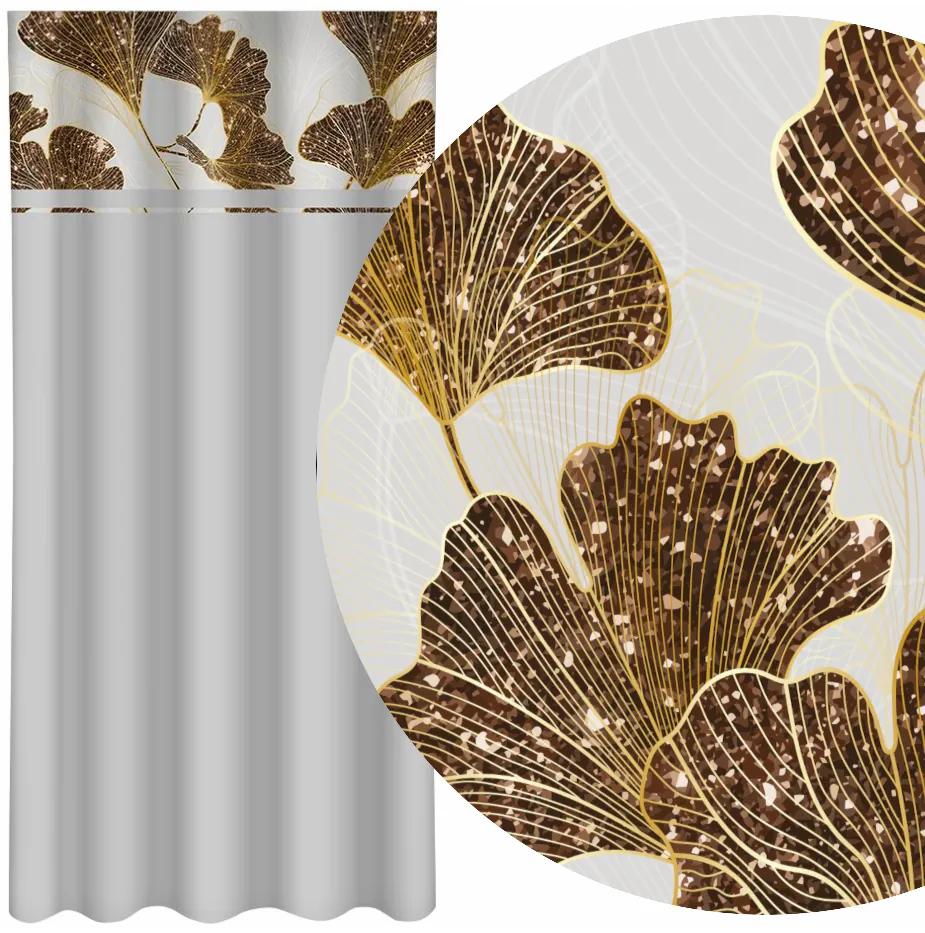 Tenda classica grigia con stampa di foglie di ginkgo dorate Larghezza: 160 cm | Lunghezza: 250 cm