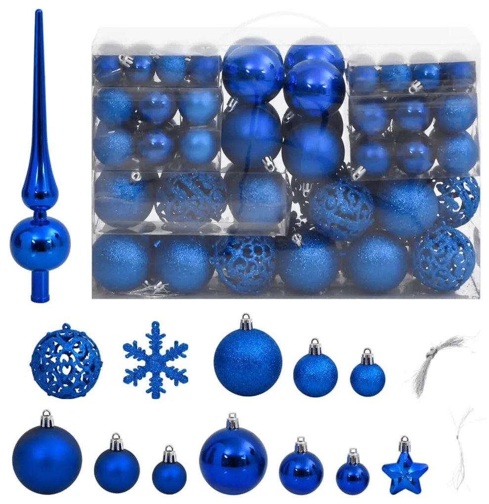 Set Palline di Natale 111 pz in Polistirene, Blu