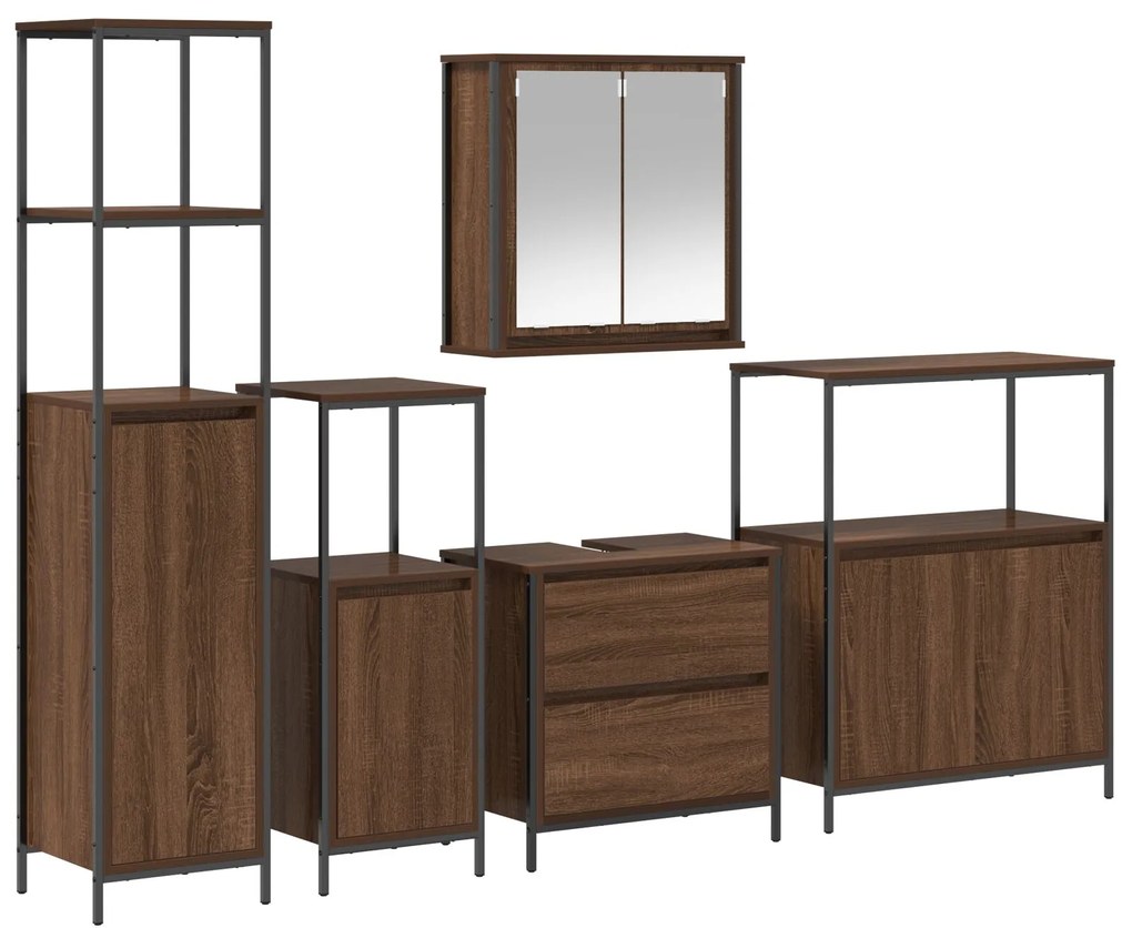 Set di mobili per il bagno in legno ingegnerizzato rovere da 5 pezzi