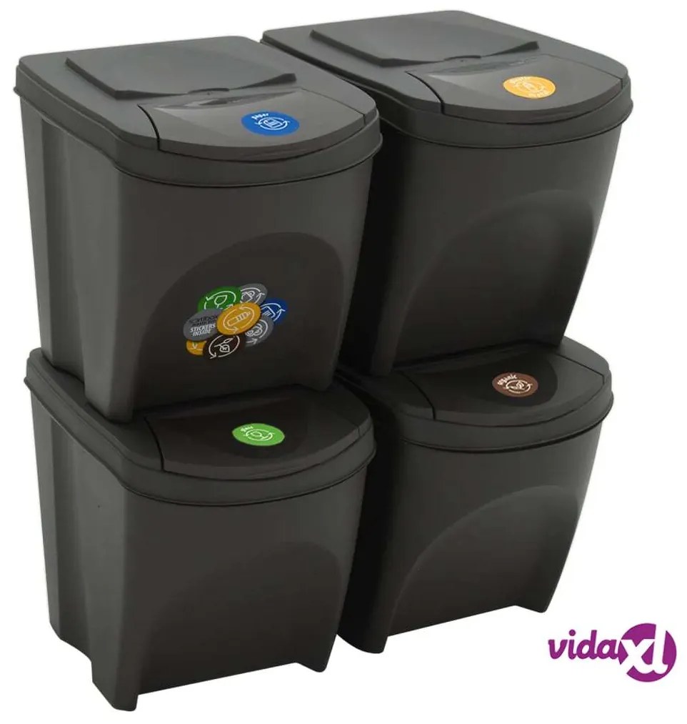 vidaXL Contenitori Impilabili Rifiuti 4 pz Grigio 100 L Polipropilene