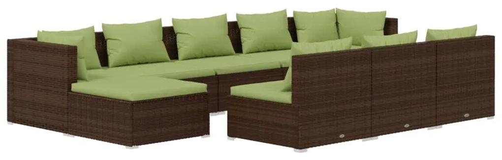 Set divani da giardino 10 pz con cuscini in polyrattan marrone