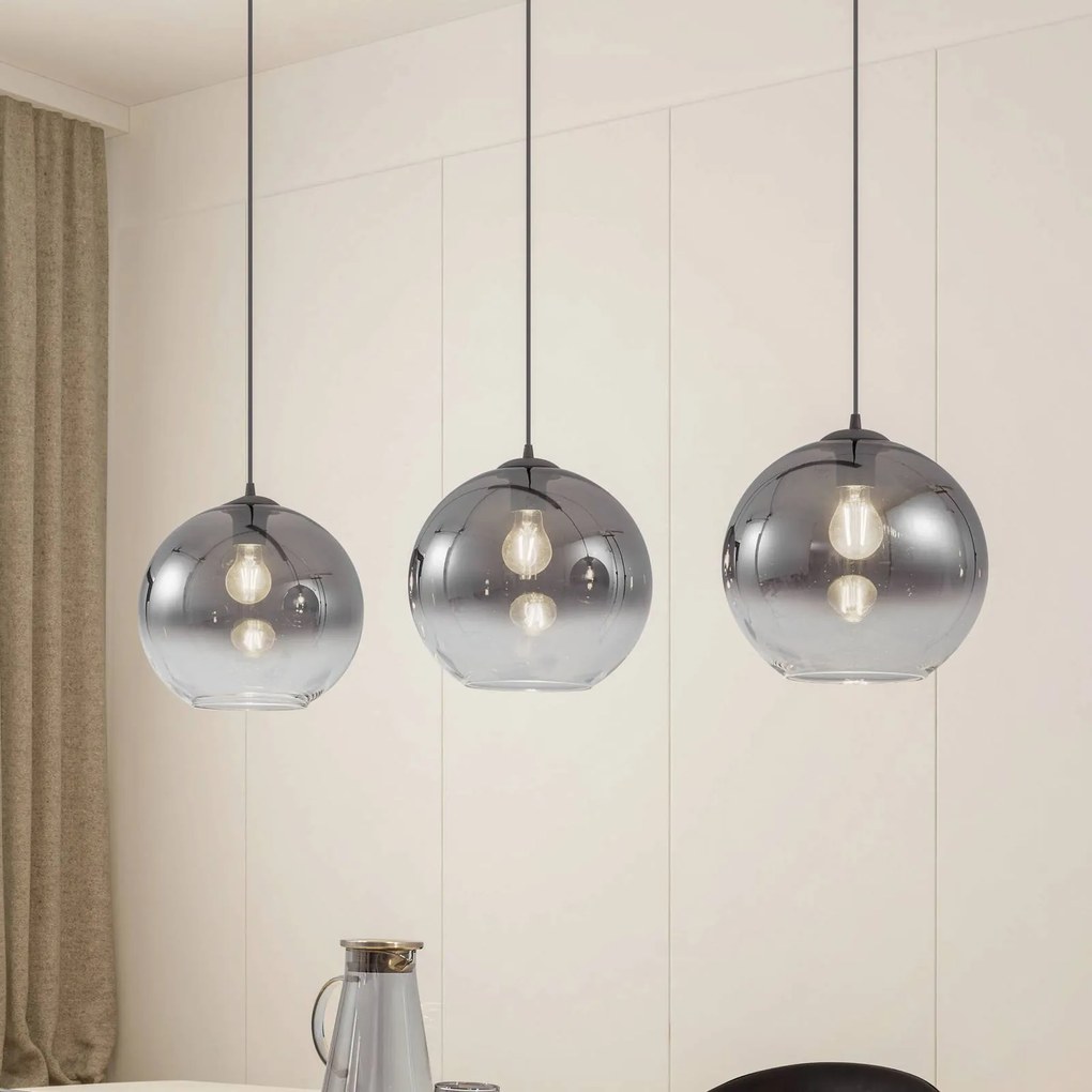 Lucande lampada a sospensione Brillar, grigio fumo, vetro, a 3 luci, 128 cm