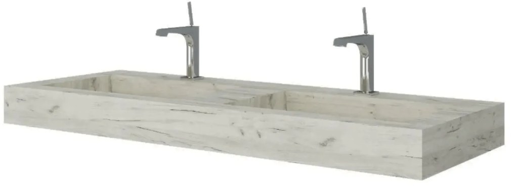 Lavabo Sospeso Con Foro Doppia Vasca 120x46 Cm Savini Due "Idea" Rovere Ghiaccio