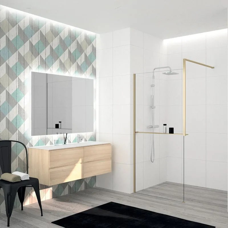 Box doccia walk-in Elidesign, vetro 8 mm, L 120 cm x H 200 cm, profilo dorato