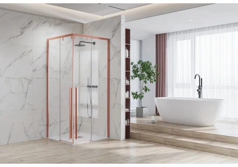 Kamalu - Box doccia 90x90 colore oro rosa doppio scorrevole vetro 8mm | KSA1000RG