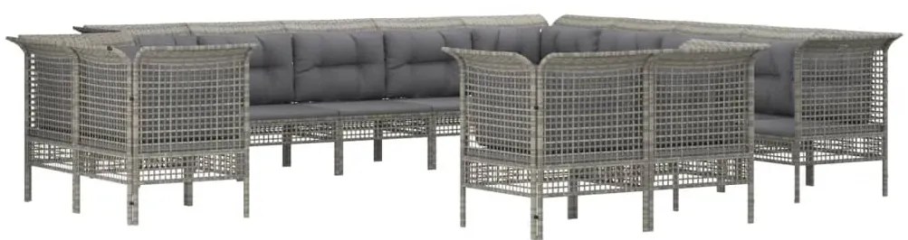 Set divani da giardino 13 pz con cuscini in polyrattan grigio