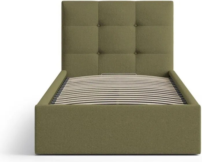 Letto singolo imbottito verde con contenitore con rete inclusa 90x200 cm Phaedra – Micadoni