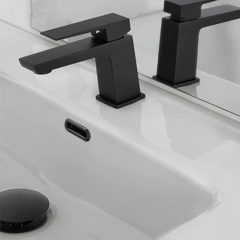 Miscelatore lavabo squadrato nero opaco Kubo con scarico click clack