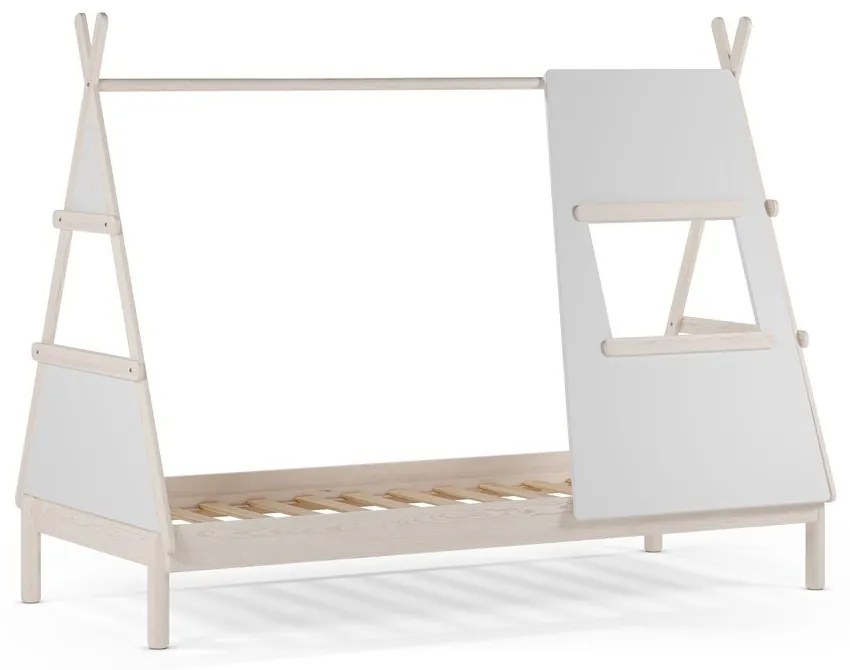 Letto da bambini a forma di casa color crema in pino massiccio con rete inclusa 90x200 cm Enola – Marckeric