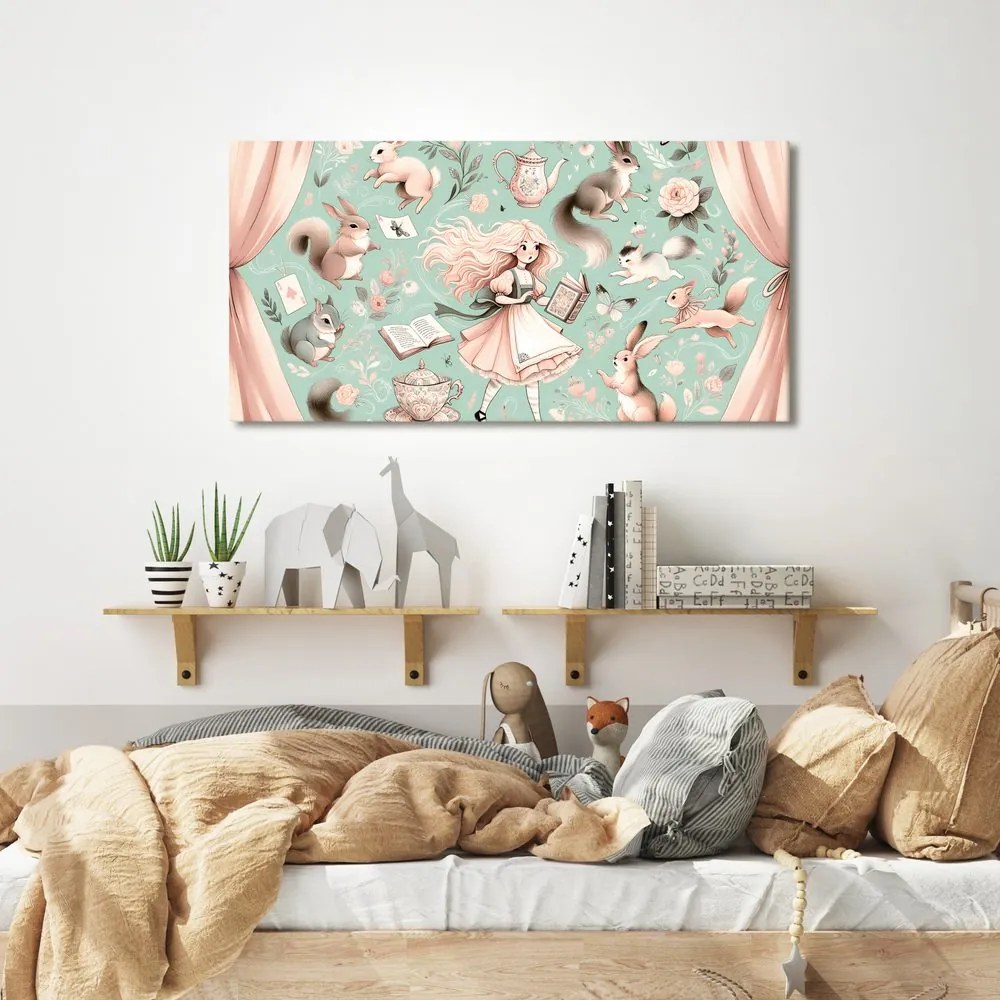 Quadro su tela – Ragazza nel regno degli animali