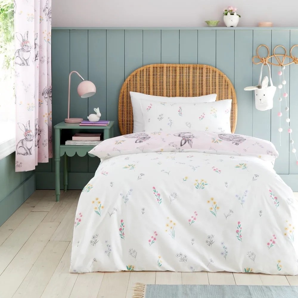 Set copripiumino e federa da bambini rosa per letto singolo 135x200 cm Bunny Tails Ditsy Flowers – Catherine Lansfield