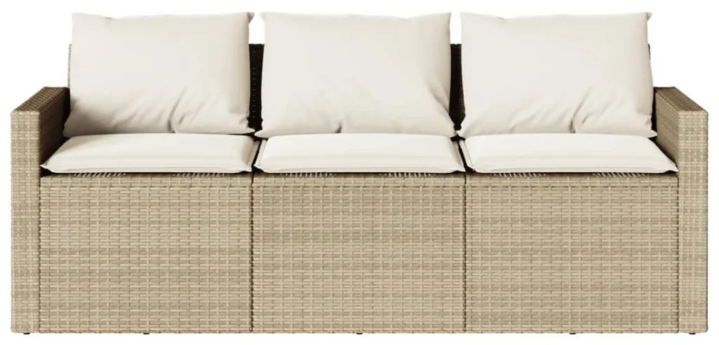 Divano da giardino con cuscini a 3 posti beige in polyrattan