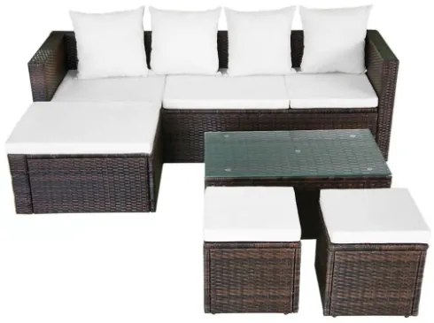 Set Divani da Giardino 4 pz con Cuscini in Polyrattan Marrone