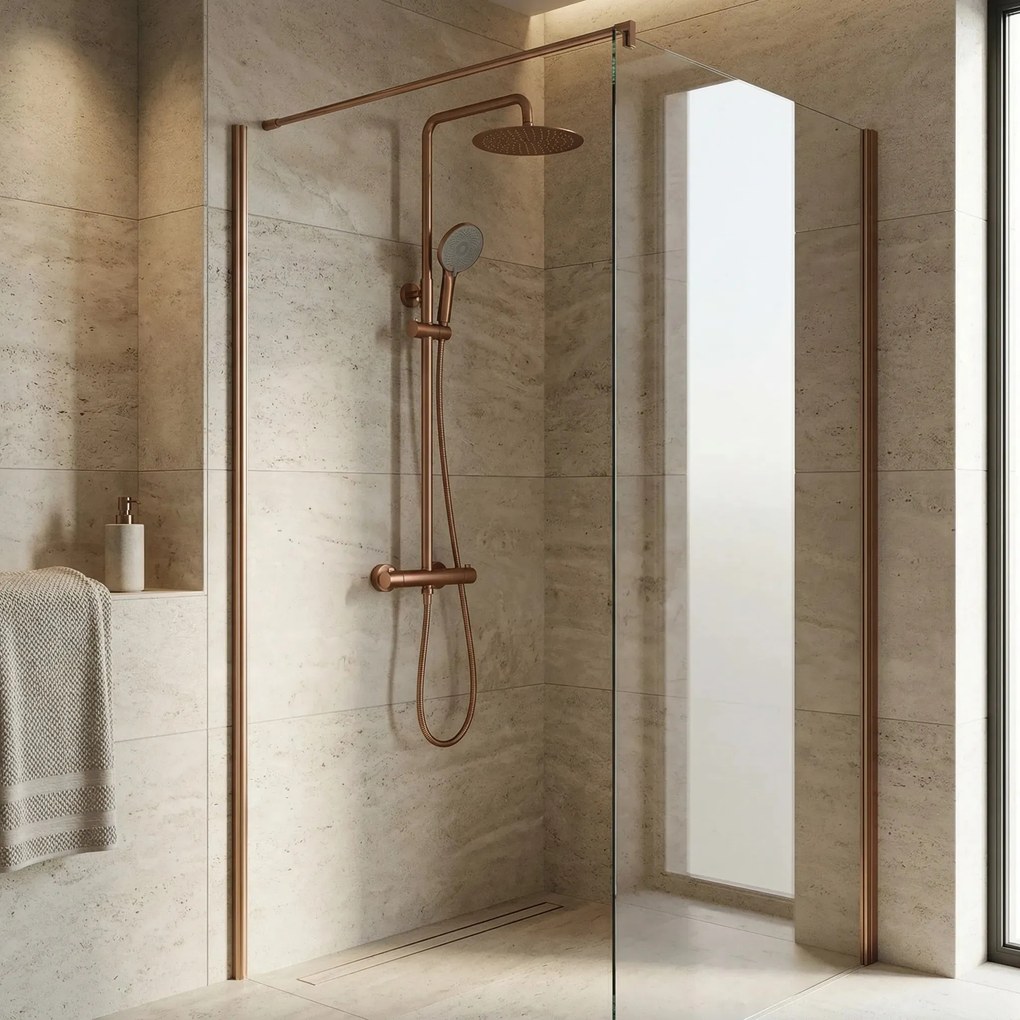 Set doccia senza bocca di erogazione con termostato Rea Lungo Copper Brush