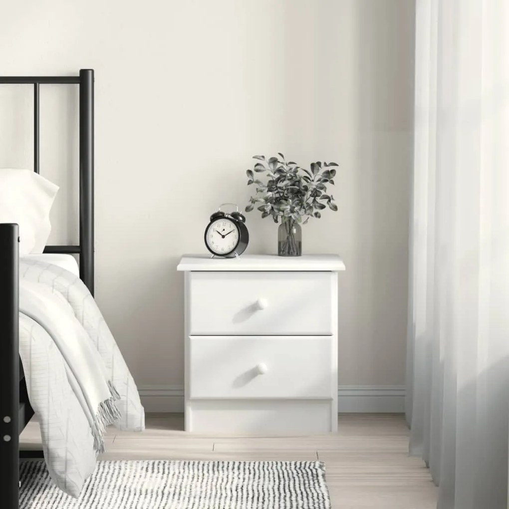 Comodino Alta Bianco 41x35x41 Cm İn Legno Massello Di Pino /