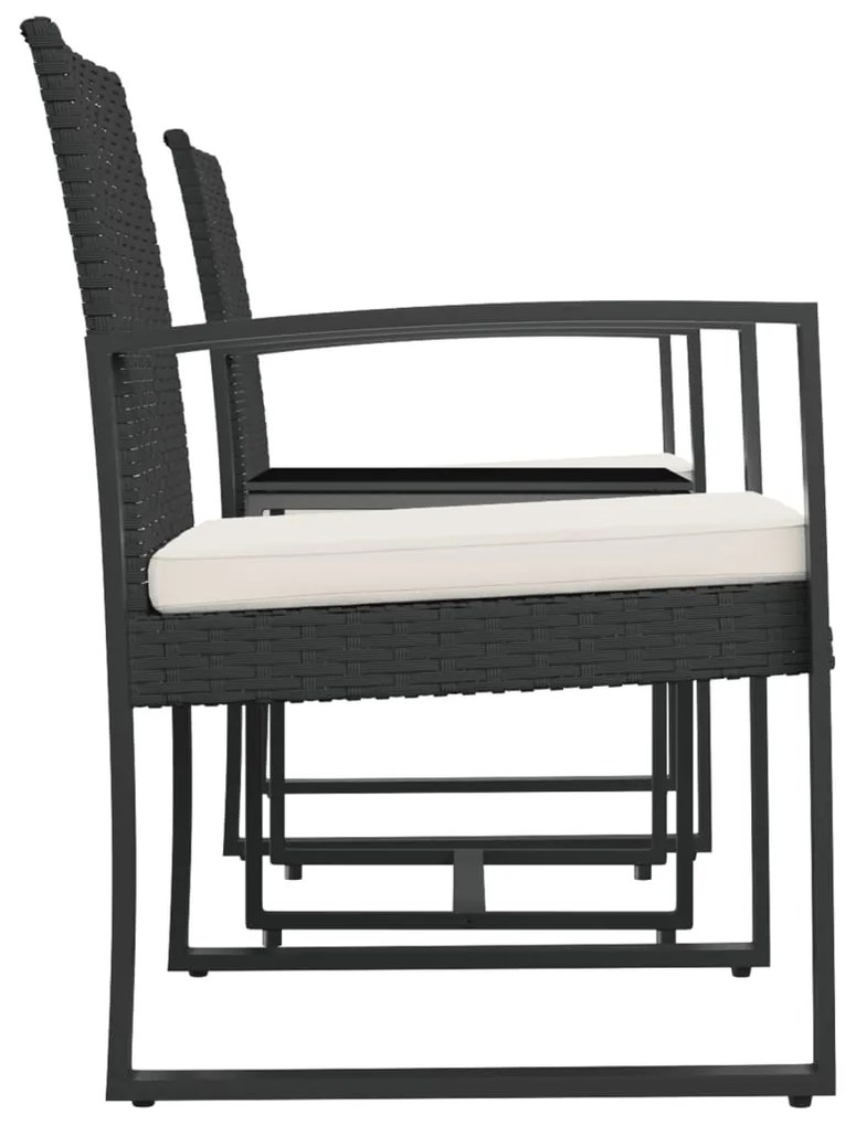 Set da pranzo da giardino 3 pz nero con cuscini in rattan pp