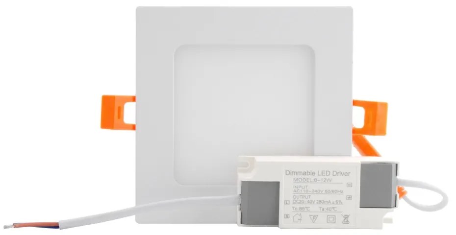 Pannello LED Quadrato 8W, 800lm, no Flickering, Foro 110x110mm, Dimmerabile Colore Bianco Freddo 6.000K