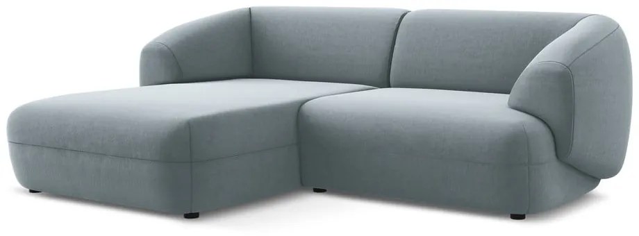 Divano angolare azzurro (con penisola a sinistra) con rivestimento in velluto Moana – Makamii