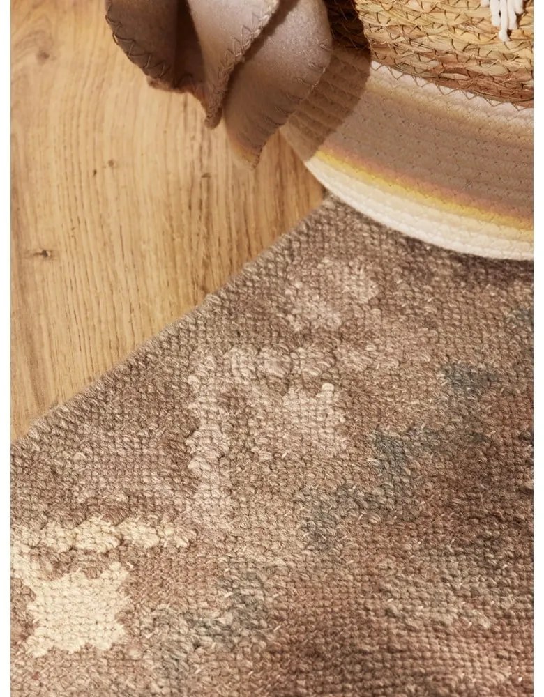 Passatoia azzurra/beige in lana reversibile/tessuta a mano 60x190 cm Kamal Dune – Nouristan