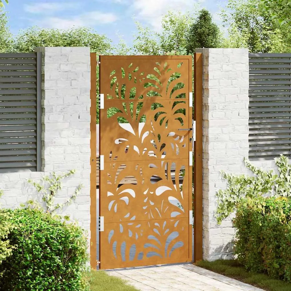 Cancello Da Giardino 105x180 Cm Acciaio Corten Design Ondulato /
