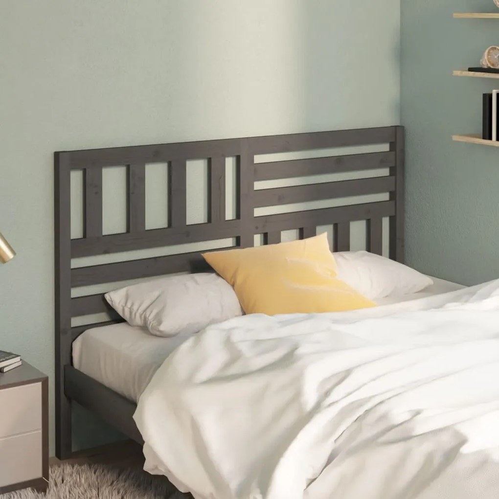 Testiera Per Letto Grigia 156x4x100cm İn Legno Massello Di Pino /
