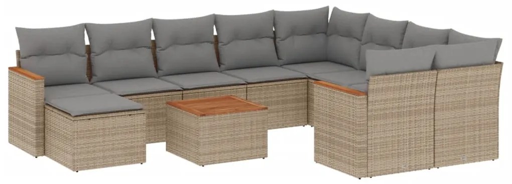 Set divano da giardino 11 pz con cuscini beige misto polyrattan