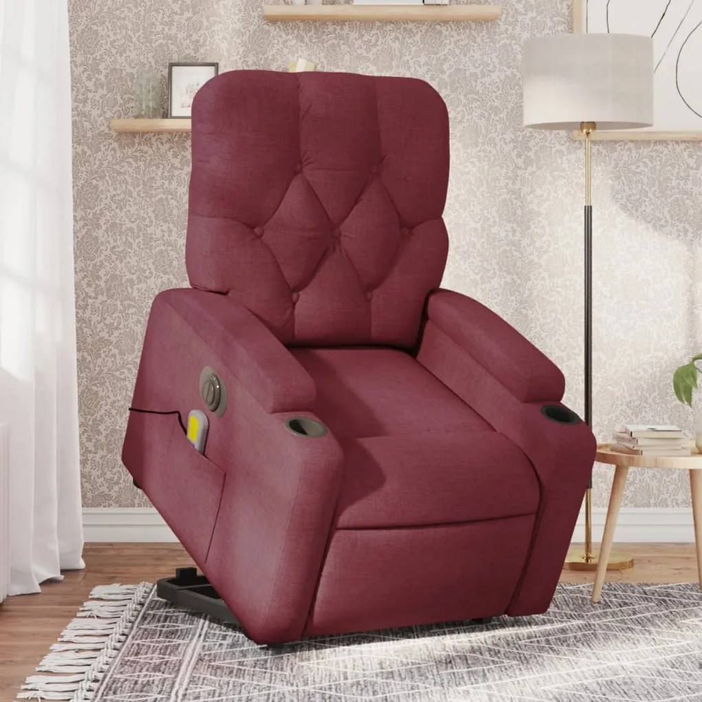 Poltrona Alzapersona Massaggiante Elettrica Rosso Vino Tessuto /
