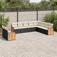 Set Divani da Giardino 10pz con Cuscini in Polyrattan Nero 3260194