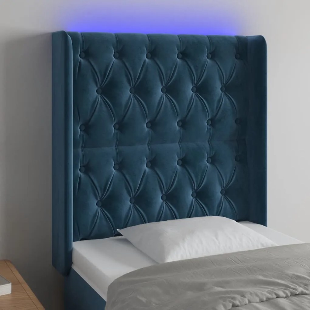 Testiera A Led Blu Scuro 83x16x118/128 Cm İn Velluto /