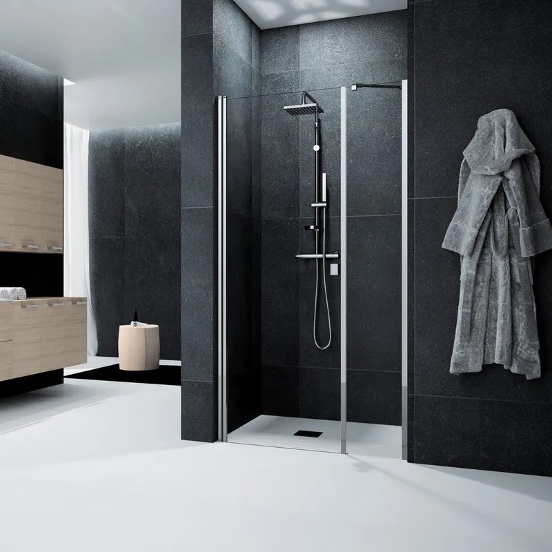 Porta doccia battente Glam L 110 x H 201.7 x P 0.6 cm in vetro vetro senza finitura / trasparente profilo cromo