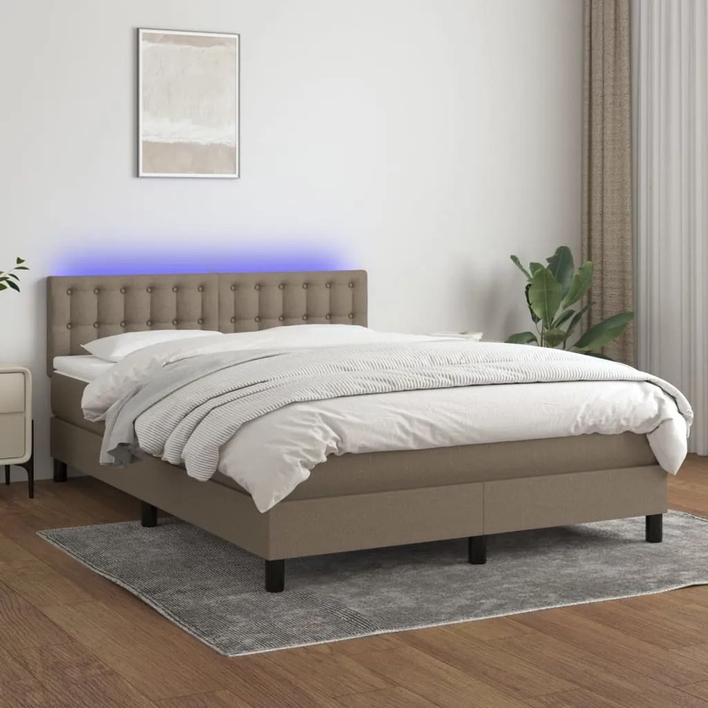 Letto a molle con materasso e led tortora 140x200 cm in tessuto