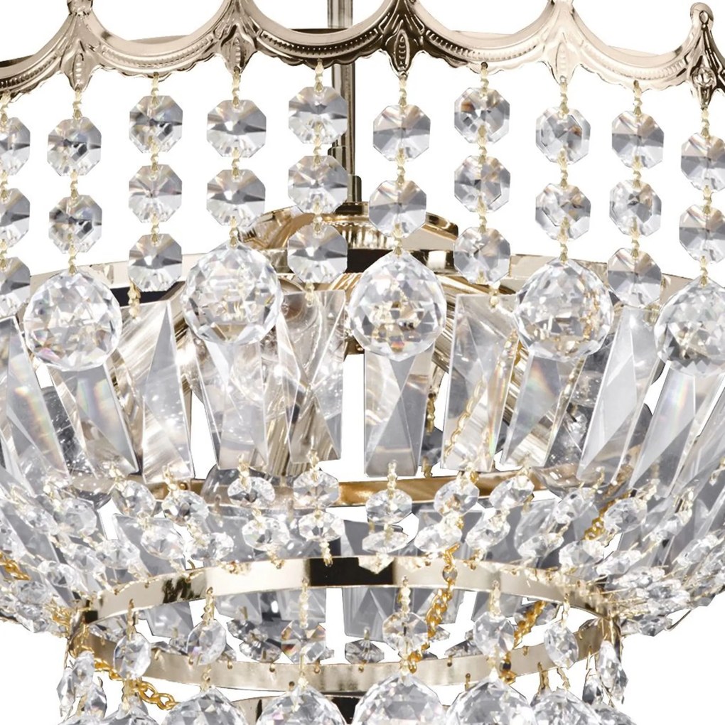 Lampadario Classico Versailles Acciaio Oro Vetro 5 Luci E14