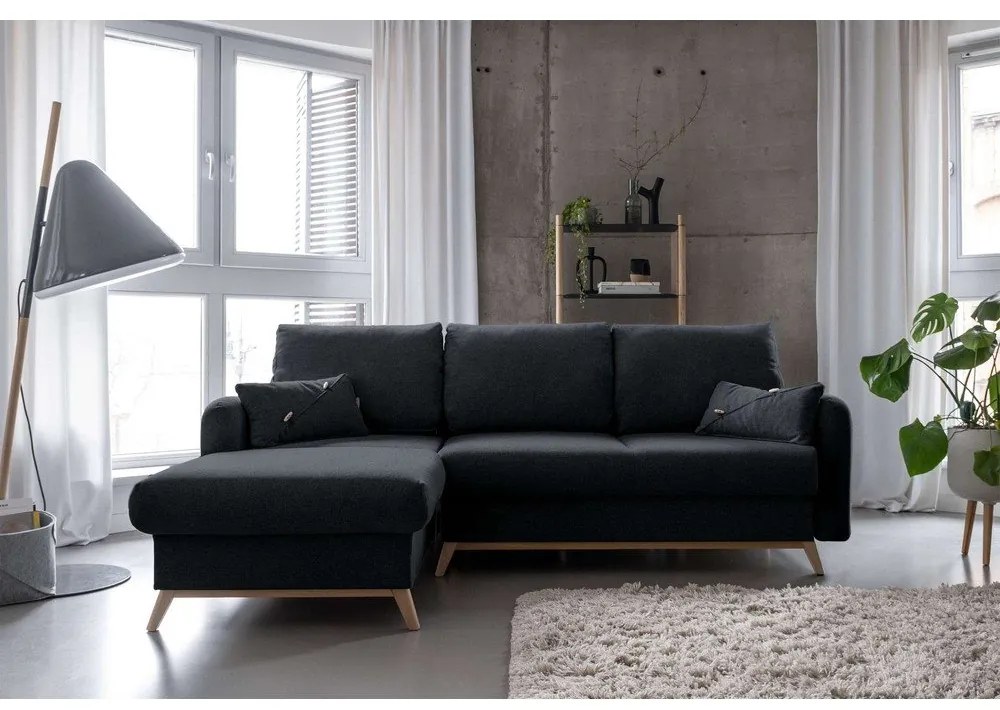 Divano letto angolare grigio scuro, angolo sinistro Scandic Lagom - Miuform