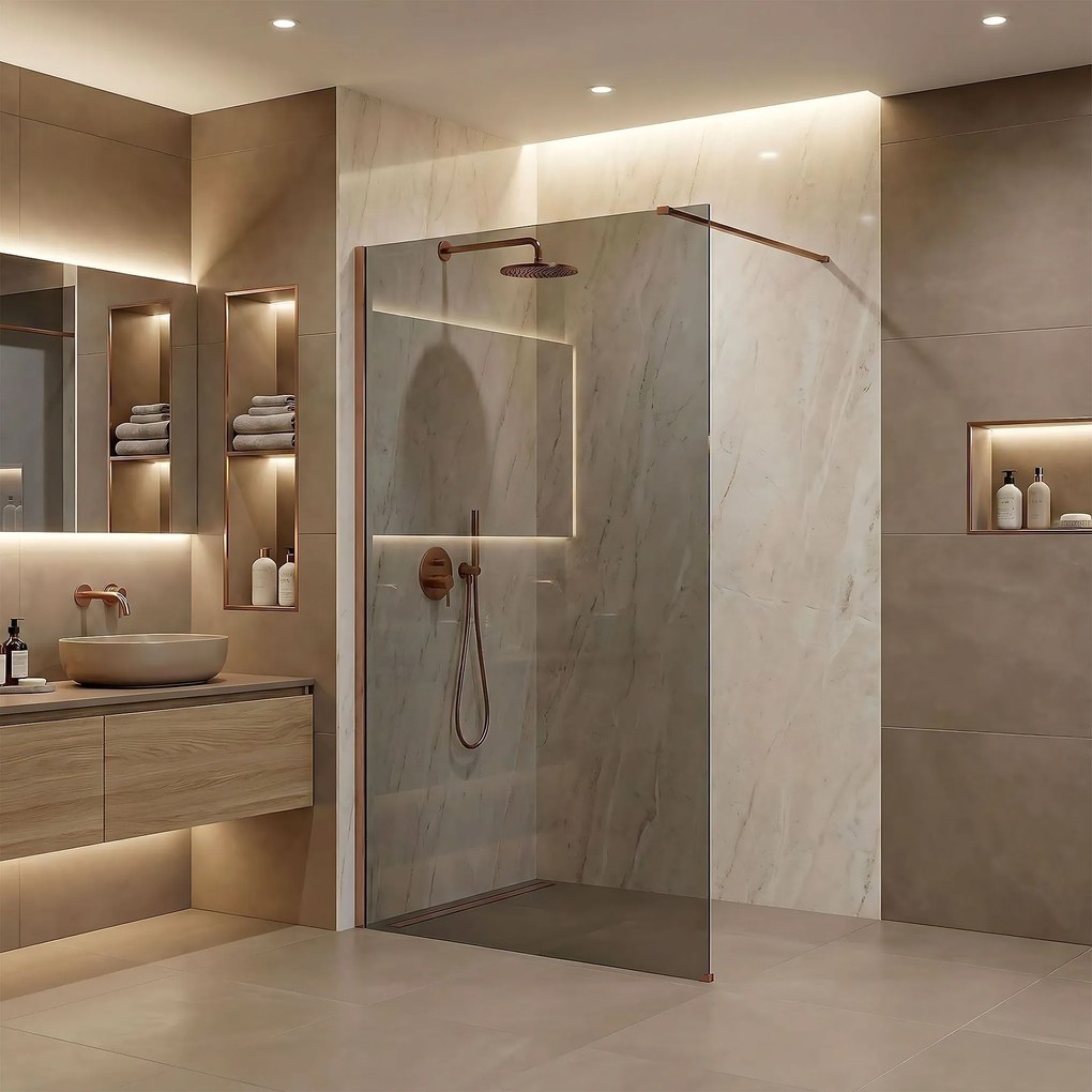 Parete doccia Rea Flexi Grey / Brush Copper 140