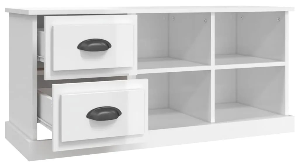 Mobile Porta TV Bianco Lucido 102x35,5x47,5cm Legno Multistrato