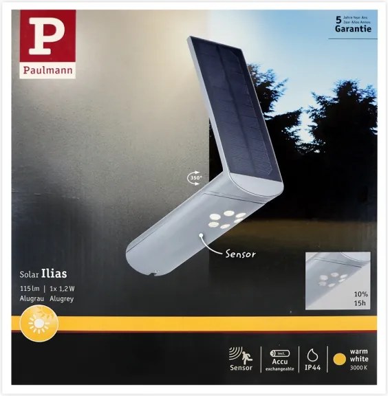 Paulmann 94261 - LED/1,2W IP44 Applique solare con sensore ILIAS 3,7V