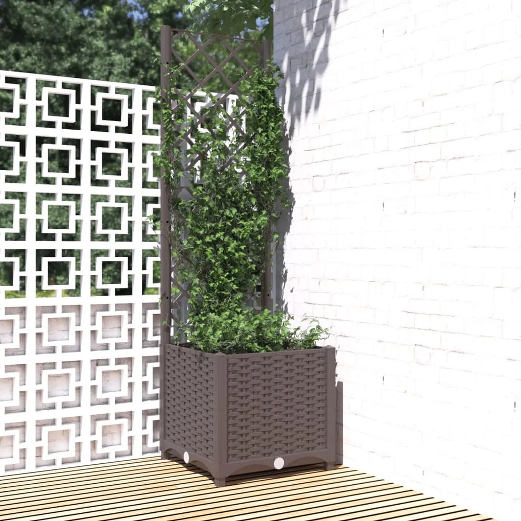 Fioriera Da Giardino Con Graticcio Marrone 40x40x136 Cm İn Pp /