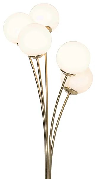 Lampada da terra moderna oro con vetro opale 5 luci - Athens