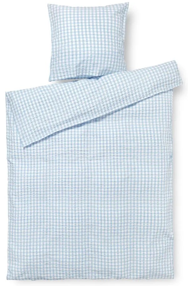 Biancheria da letto in crêpe esteso bianco e azzurro per letto singolo 140x220 cm Bæk&amp;Bølge - JUNA