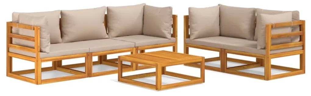 Set Salotto da Giardino 6pz con Cuscini Tortora Legno Massello