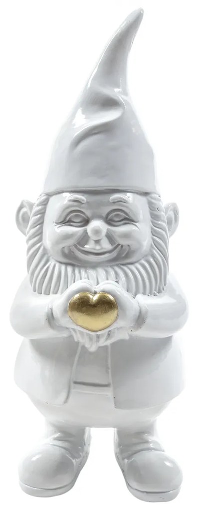 Gnomo bianco cuore statua 13x11,5x29,5 cm