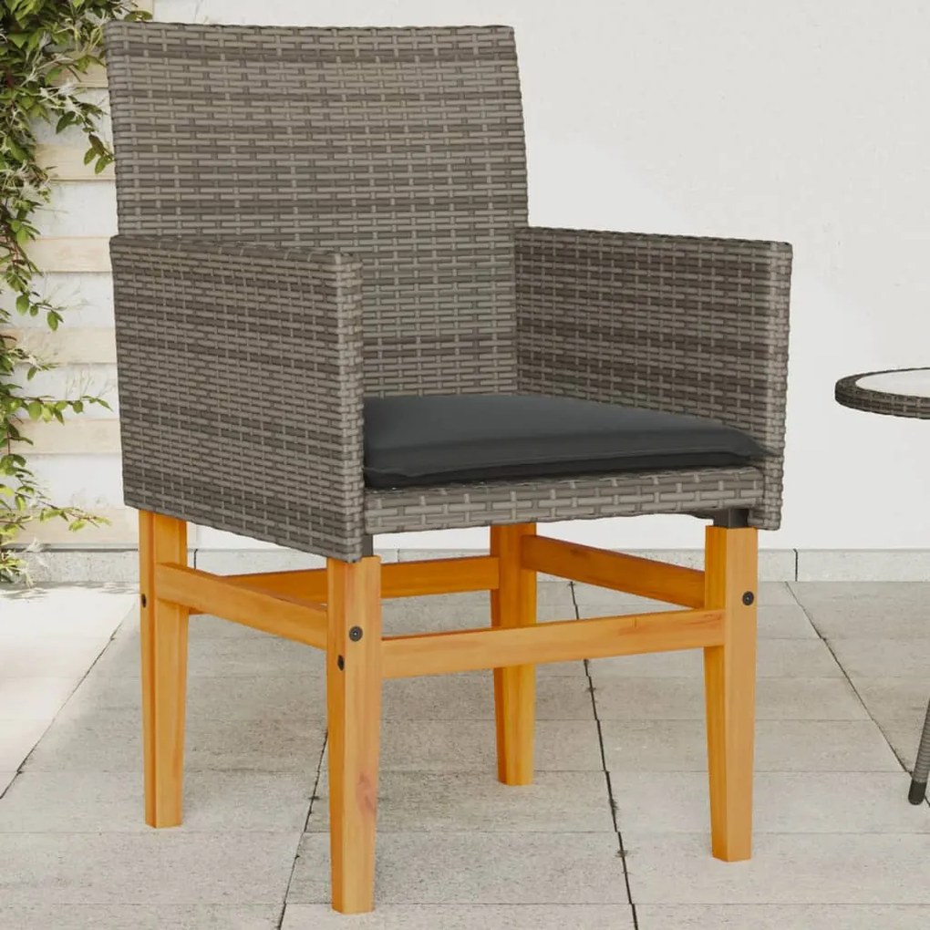 Sedie giardino con cuscini 2pz grigie polyrattan legno massello