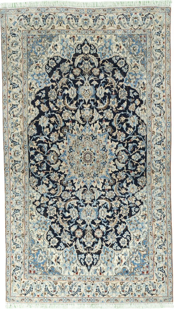 Nain Tappeto 130x220 Blu (Iran) Annodato A Mano