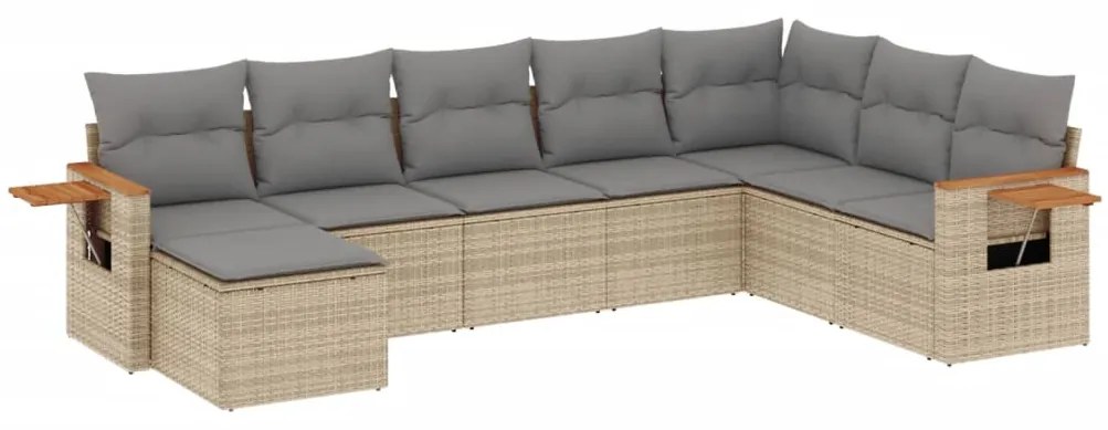 Set Divano da Giardino 8 pz con Cuscini Beige in Polyrattan