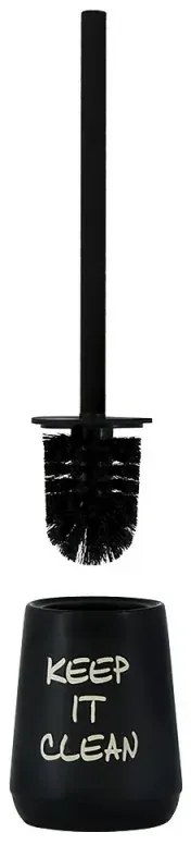 Portascopino da appoggio linea Wash in ceramica nero opaco con scritte