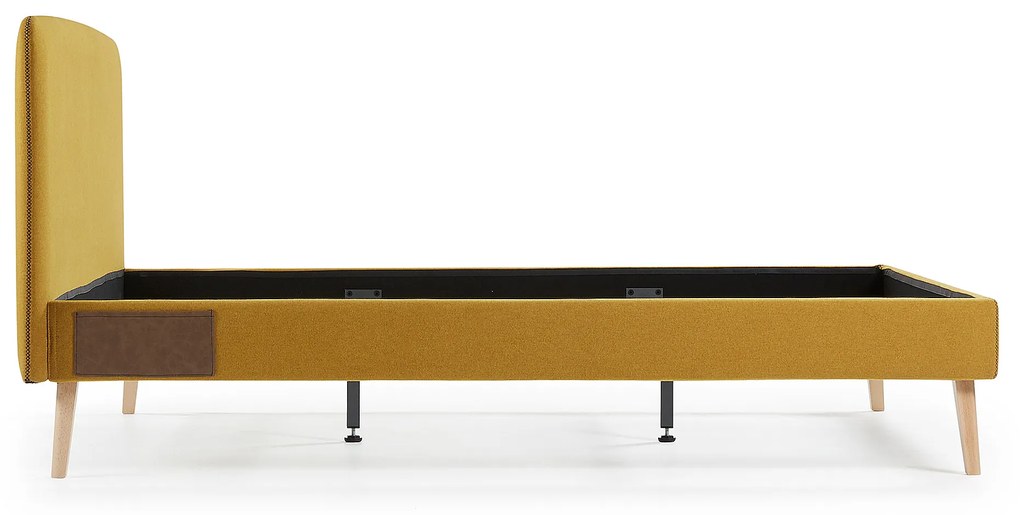 Kave Home - Letto Dyla sfoderabile senape, con gambe in faggio massiccio per materasso da 150 x 190 cm