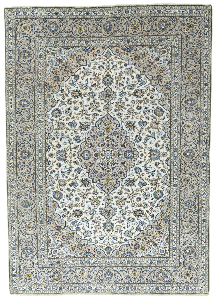 Kashan Tappeto 350x250 Beige (Iran) Annodato A Mano