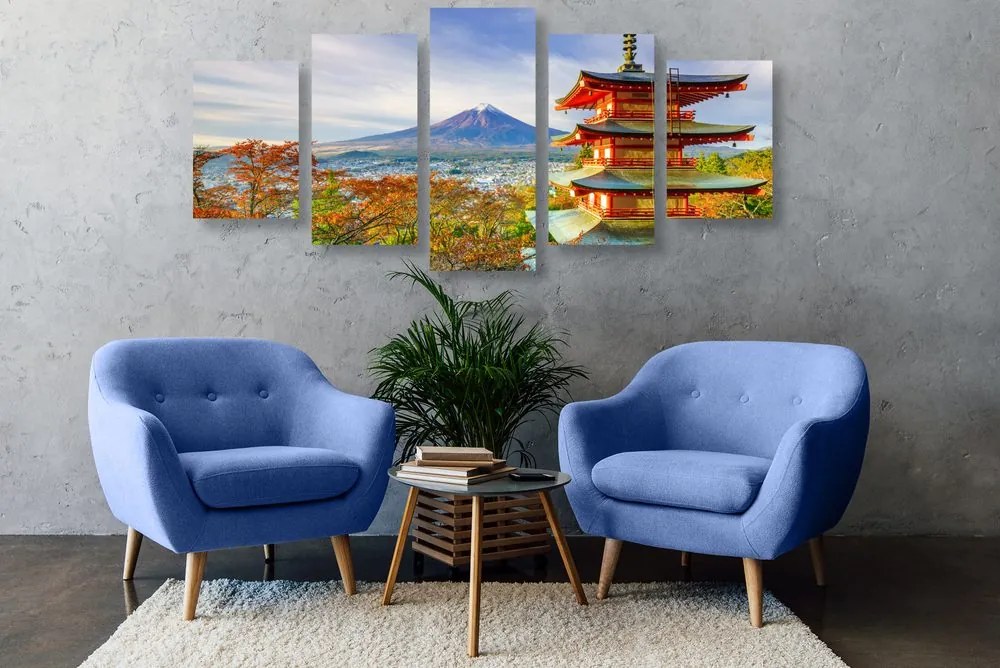Quadri 5 pezzi – Vista sulla Pagoda Chureito e sul Monte Fuji