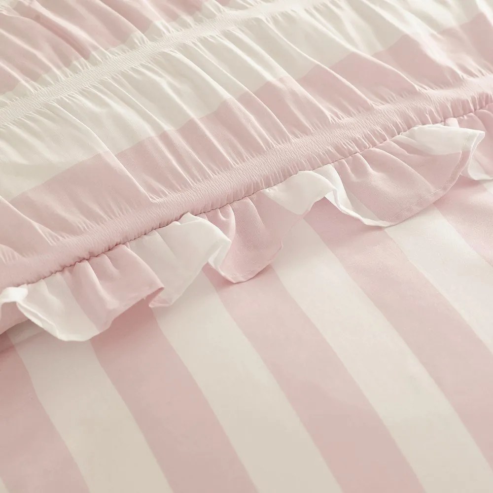 Set copripiumino e federa rosa per letto matrimoniale 3 pezzi 200x200 cm Seersucker Frill Stripe – Catherine Lansfield